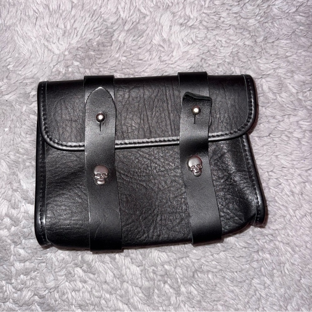 Black Leather hip Bag with Skull Accents